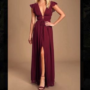 Lulu’s - Burgundy Ruffled Maxi Dress